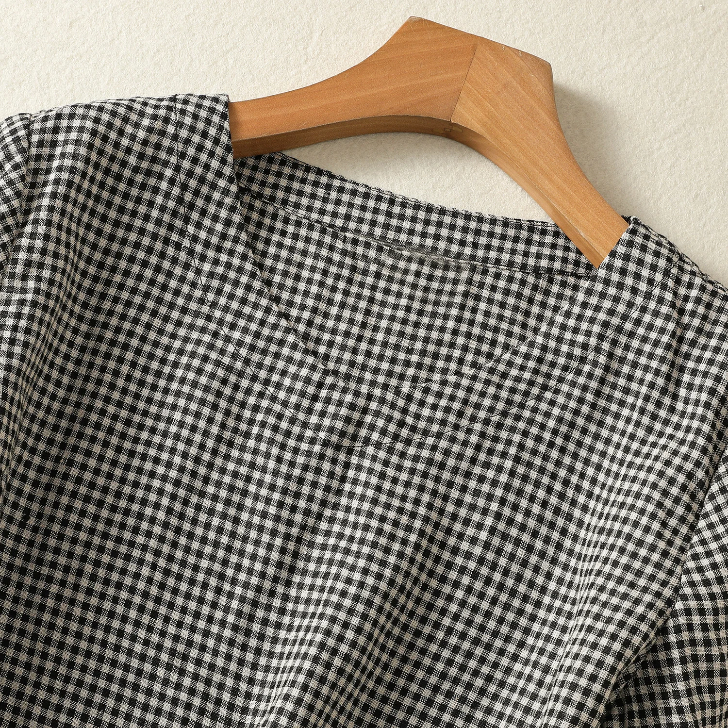 Wiosna Lato Nowa Krata Artystyczna Dojazdy do Pracy Wszechstronna ort Sve irt Cienka Mieszanka Bawełny i Lnu Damska Koszulka Prosty Krój