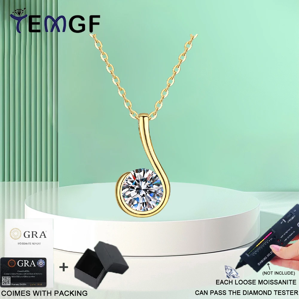 

TEMGF 6.5mm Moissanite Pendant Necklace for Women Girls 100% S925 Silver Chain Simple Note Design GRA Certification Fine Jewelry