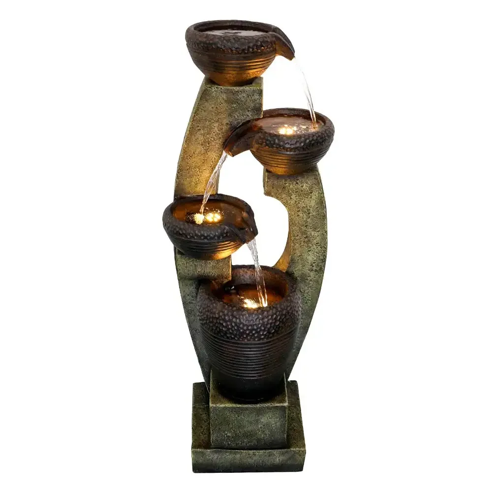 2024 New 40” H Modern Outdoor Fountain - 4 Crocks Outdoor Garden Fountains with Contemporary Design&LED Light for Garden