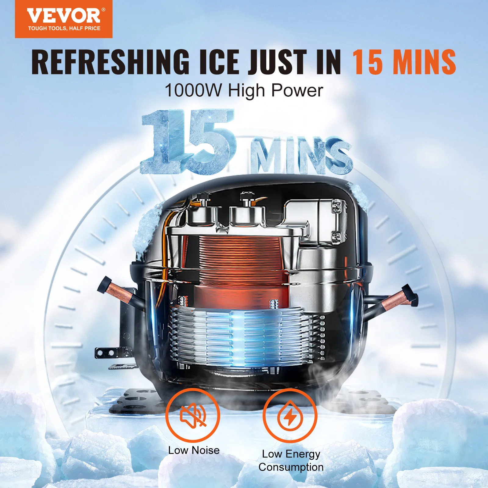 VEVOR Commercial Ice Maker 450LBS/24H Ice Making Machine 330.7LBS Large Storage Bin 1000W Auto Self-Cleaning Ice Maker Machine