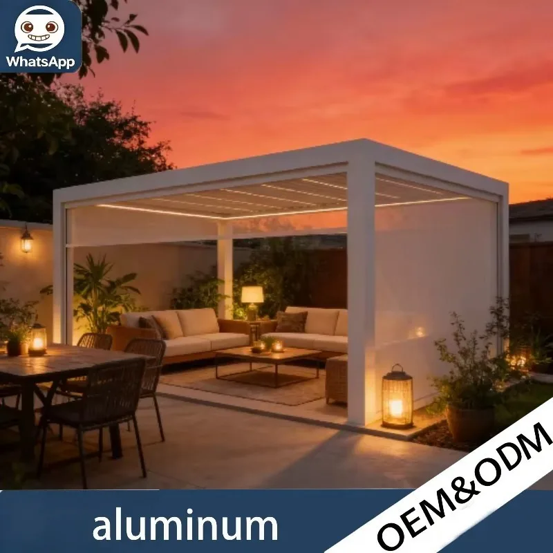 Electric Waterproof High Quality Aluminum Louvered Pergola With Zipper Sun Shade Curtain Practical Shelter For Home Backyard