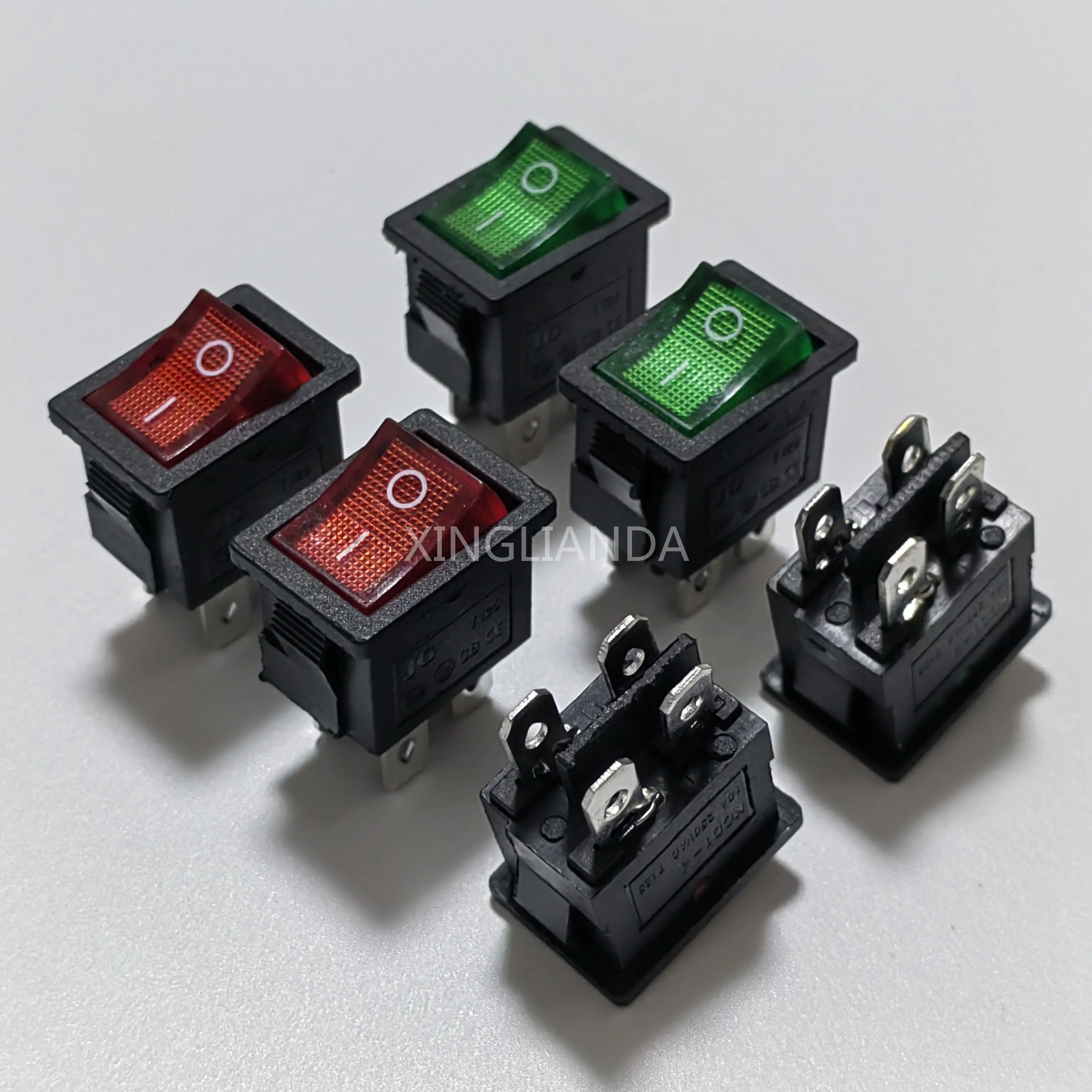 10PCS KCD1-4 21X15MM ON-OFF 4 Pin Boat Car Rocker Switch 21*15mm 6A/250V 10A/125VAC Red Green Light