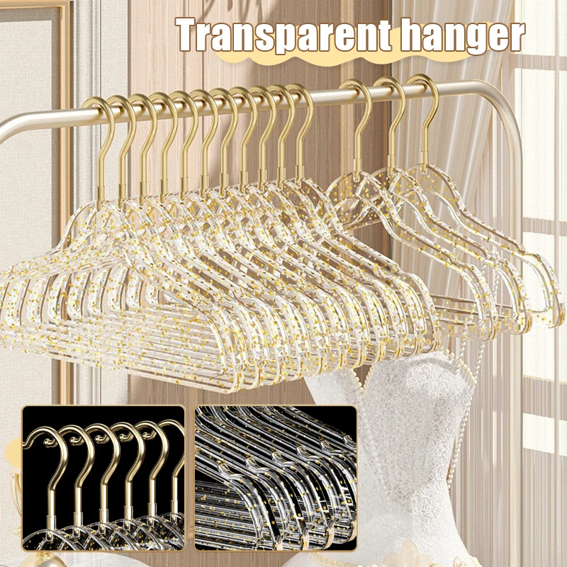 10/20pcs Clear Acrylic Hangers Non-Slip Plastic Transparent Flash Closet Organizer Save Space Camisole Skirts Dressing Storage