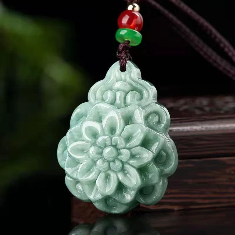 Natural Jade A Cargo Beans Rose Pendants for Men and Women Flowers and Wealth Jade Pendants