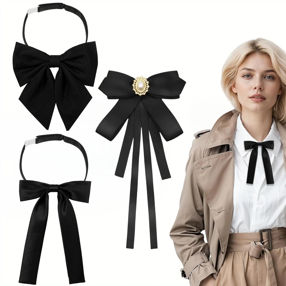 

3 PCS Women' Bow Tie JK Shirt with Black Bowknot Collar - French Elegant Blouse JK Top, Pin Accessory for Uniforms, College Outfits & -Casual Wear - Versatile Bow Tie Collar Decoration for JK Styles