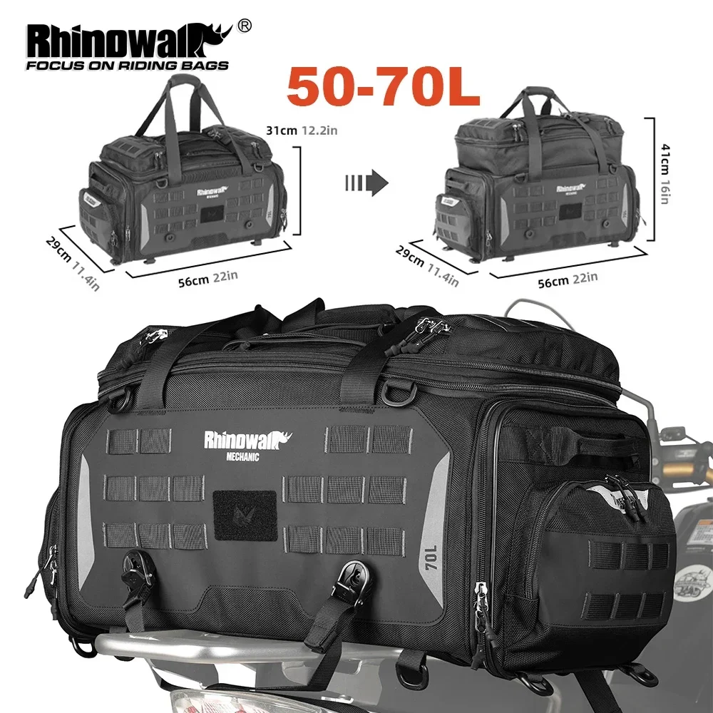 Rhinowalk Motorcycle Tail Bag Waterproof 50-70L Motor Luggage Side Saddle Bag With Rain Cover Dry And Wet Separation Backpack ​