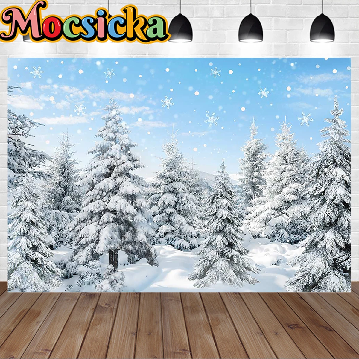 Mocsicka-Fondo de bosque congelado para fotografía, telón de Navidad para exteriores, copo de nieve, utilería de estudio fotográfico familiar para niños, Invierno