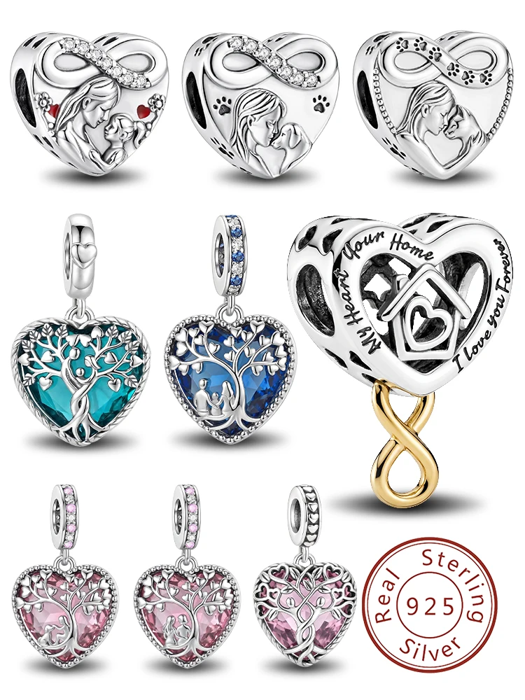 925 Sterling Silber Warme Familien-Haustier-Liebe Herz-Serie Charm-Anhänger für Armbänder DIY Hochwertiger Damenschmuck