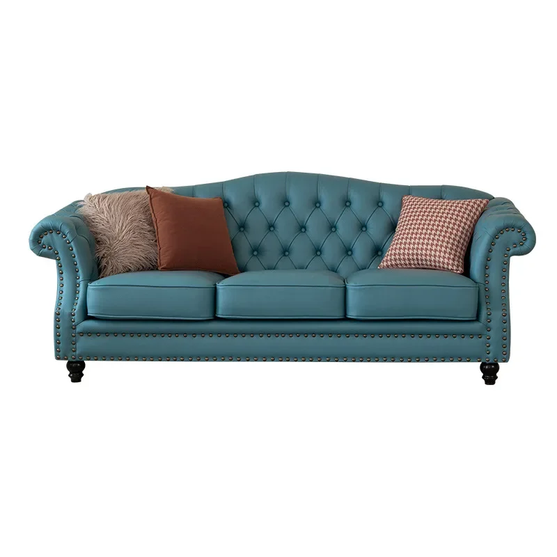 

American light luxury simulation leather sofa technology cloth small apartment living room modern simple buckle three-person