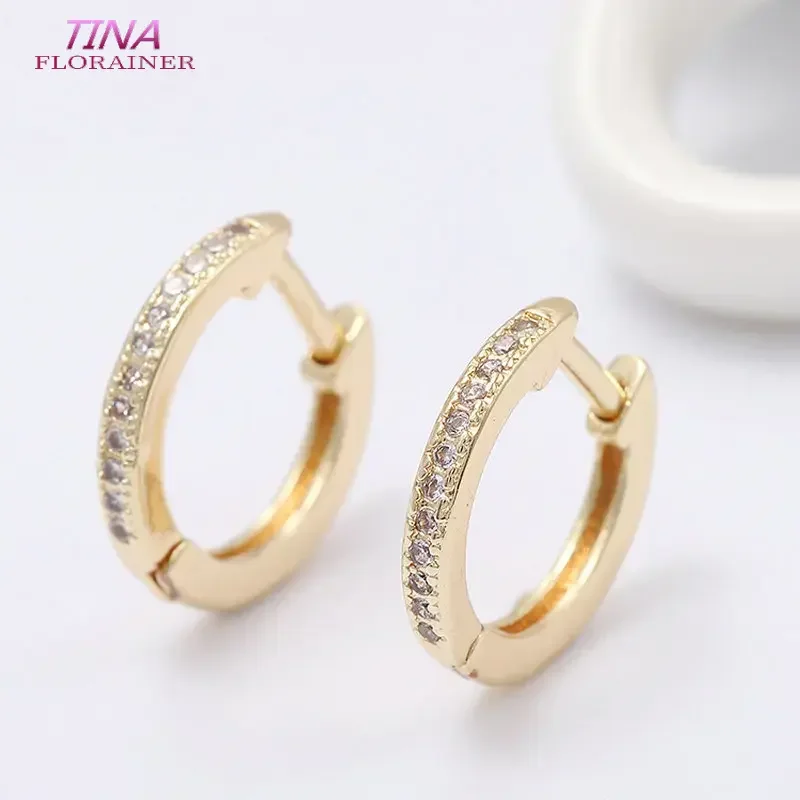 Gold Color Brass and Zircon Round Circle Earrings Hoop Earrings DIY Jewelry Making Supplies Diy Accessories