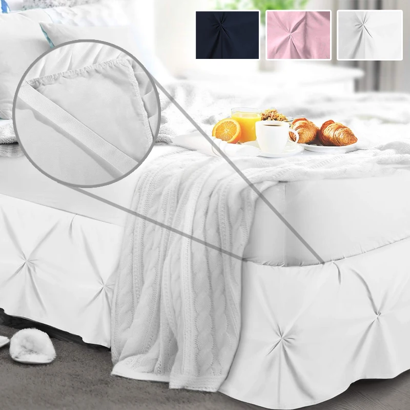 

Elastic Wrap Around Bed Skirt 14 Inch Drop Soft Fade Resistant Pinch Pleat Design for Twin Queen King Bed Spring Hotel Style