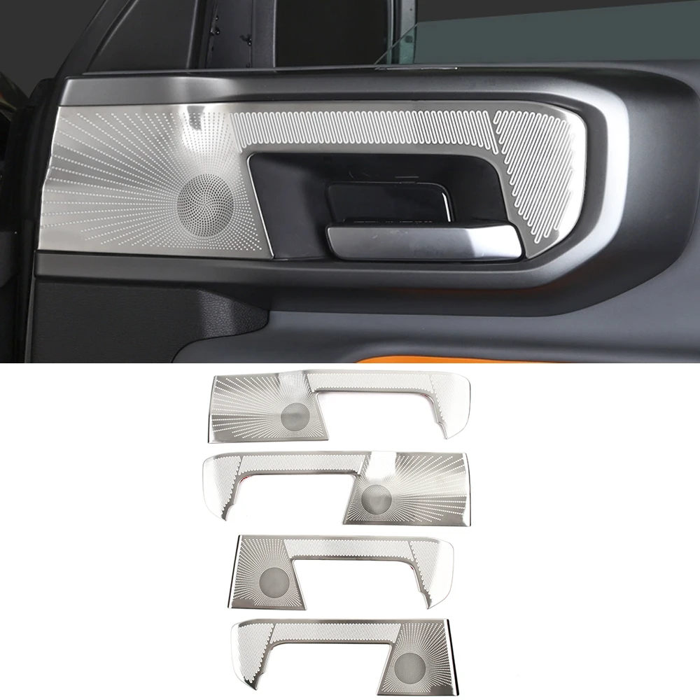 

For Beijing BJ40 2024 Car Door Audio Speaker Cover Loudspeaker Pad Trim Frame Sticker Stainless Interior Accessories Silver