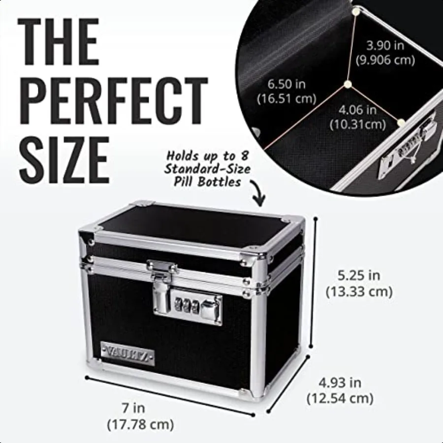 Medicine Lock Box 5 x 7 x 5 Inches Secure Cabinet Safe with Combination Lock Ideal for Medications and Small Valuables Black