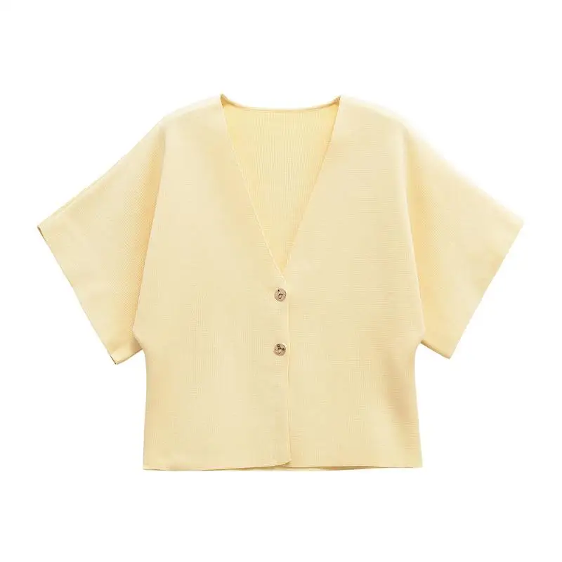 

Женский ор-свитер с воротником на двух пуговицах, вязаный топ из полиэфирного волокна, ультратонкий, ультра легкий открытый кардиган, осенняя мода