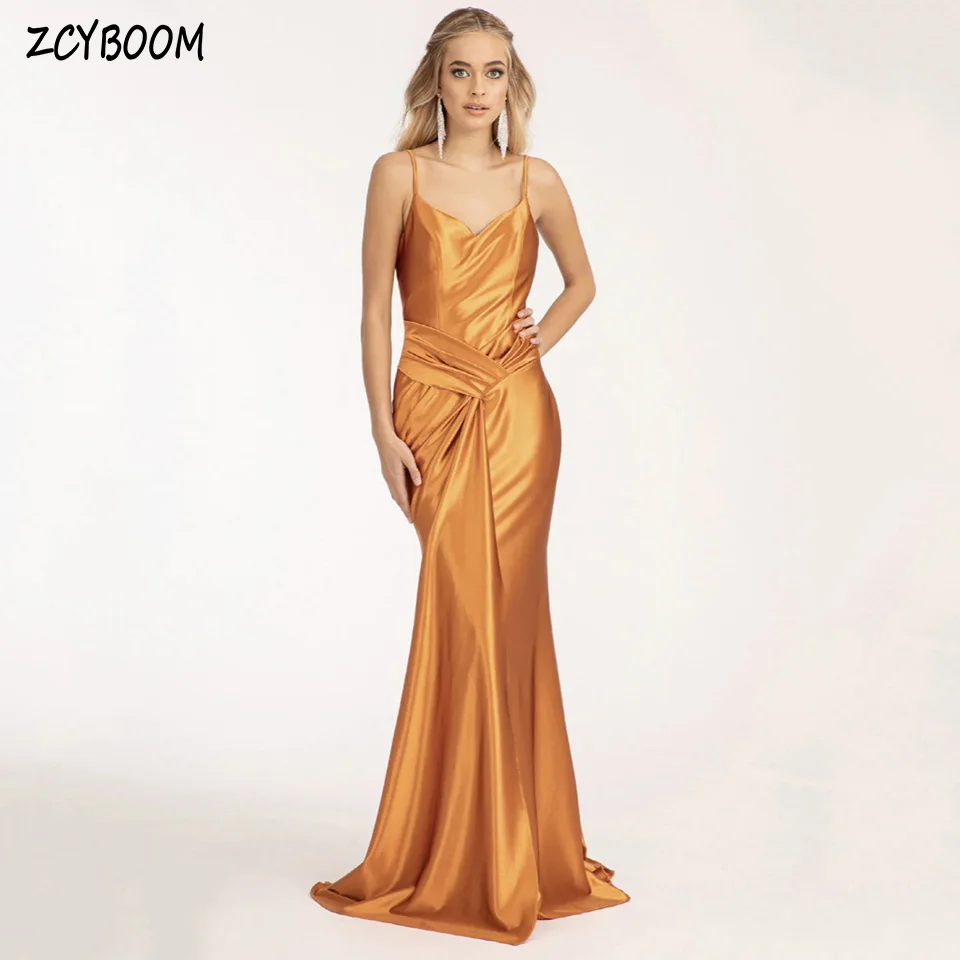 

Charming V-Neck Spaghetti Strap Sleeveless Evening Dress 2024 Mermaid Floor Length Sweep Train Custom Made Zipper Prom Dress