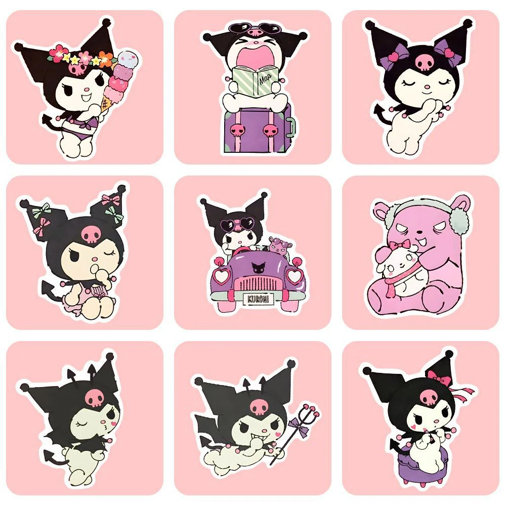 10/30/56pcs Sanrio Kuromi Stickers Kawaii Girls Anime Decoration Decals DIY Laptop Car Waterproof Cute Cartoon Sticker for Kids