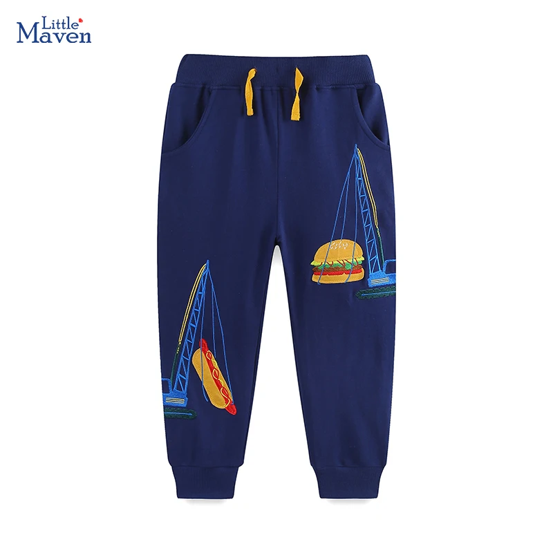 Little maven Baby Girls Kids Clothes Children'Clothing 2024 New Autumn Embroidery Cartoon Hamburger Cotton Sweatpants Pants