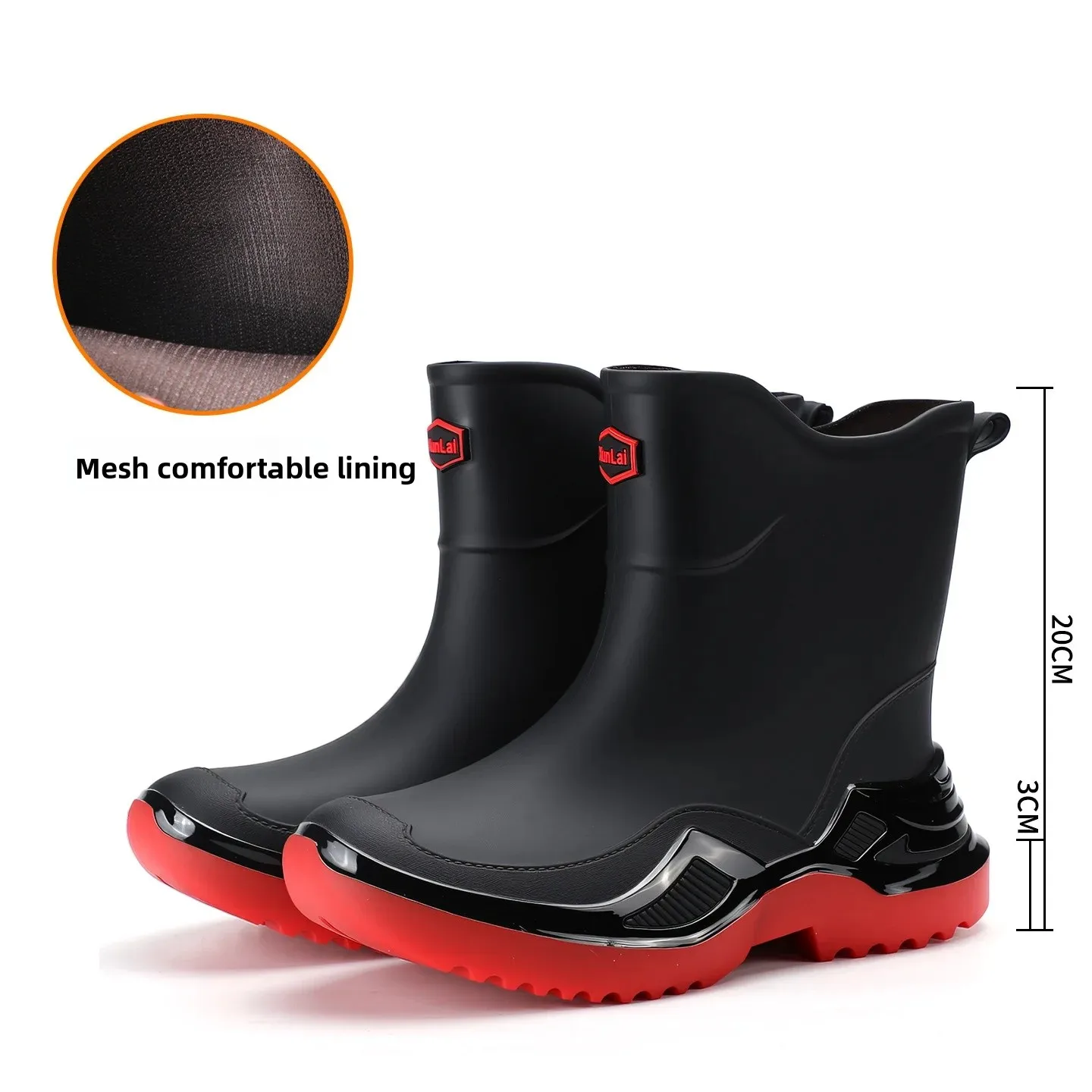 Men's Mid-Calf Anti-Slip Rain Boots Korean Style Thickened Wide Sporty EVA Material Black and Multicolored Water Shoes Zapatos