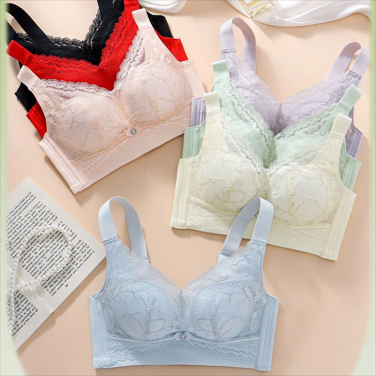 

Adjustable Thin Women's Bra Underwear New Magnetic Lifting Gathered Style with Steel Ring Support Anti-Sagging Abdomen Control