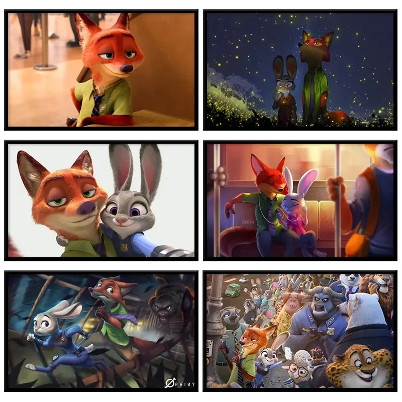 Disney Cartoon Zootopia Crazy Animal City Poster Canvas Painting Judy Hopps Nick Wilde Picture Mural Wall Prints Baby Room Decor