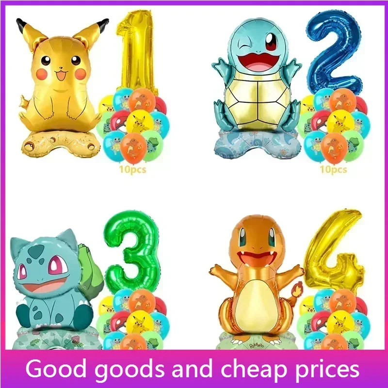 12 stücke Cartoon Pokemon Pikachu Charmander Squirtle Bulbasaur Ballon Anzahl Set Kinder Geburtstag Party Dekoration Latex Ballon Spielzeug