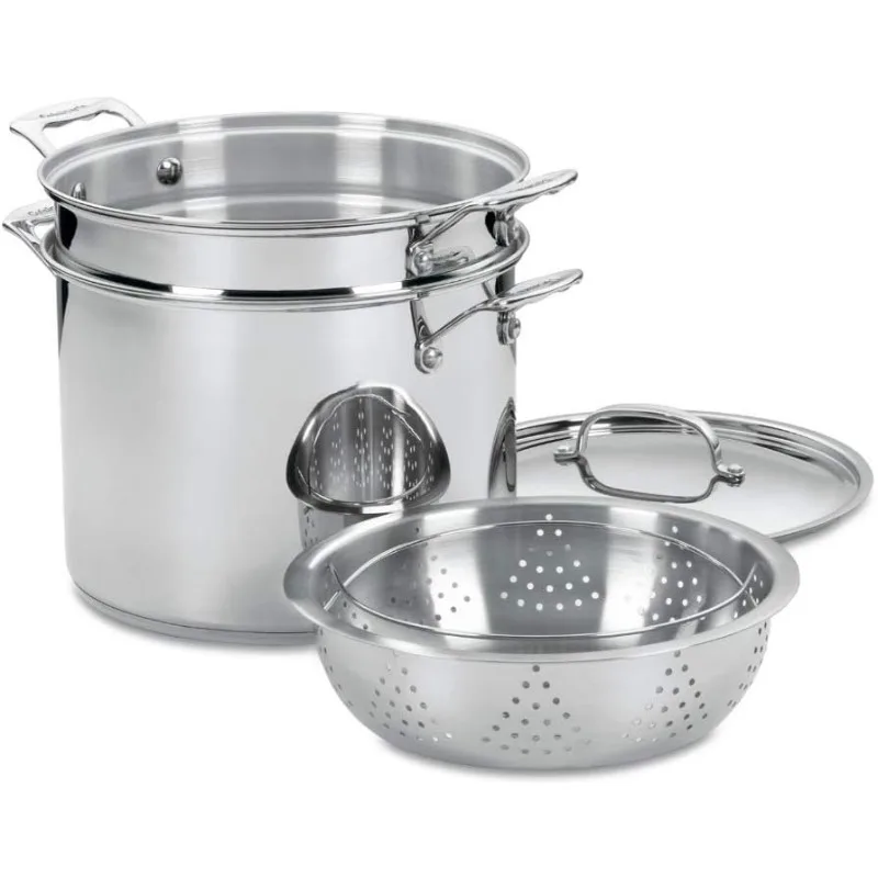 

4-Piece Cookware Set, 12 Quarts, Chef's Classic Stainless Steel Pasta/Steamer