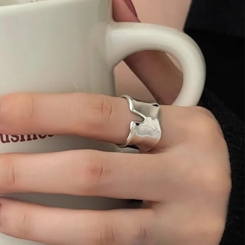 Mewanry Silver Color Smooth Irregular Geometric Rings For Women Couples Simple Trendy Elegant Handmade Birthday Jewelry Gifts