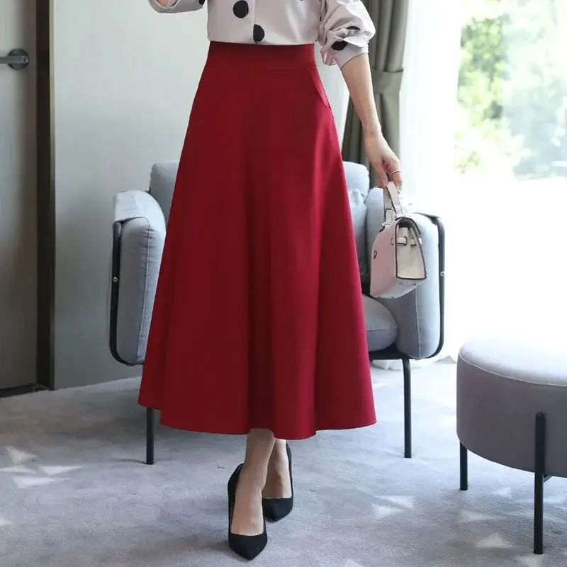 New Trend Half Length Skirt High Waist Solid Color Loose Simplicity Vintage A-line Skirt Casual Fashion Women Clothing Spring