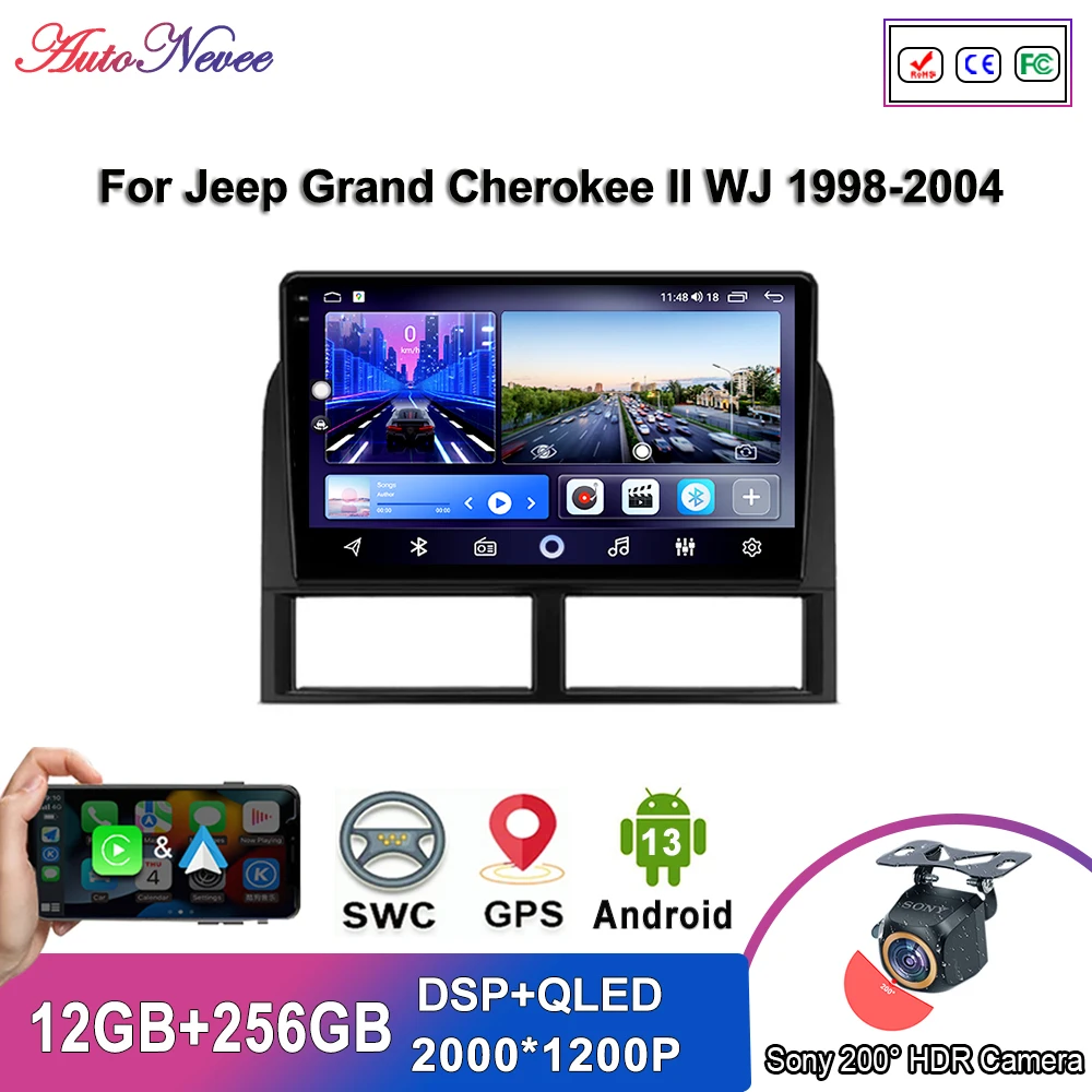 Android Car DVD For Jeep Grand Cherokee II WJ 1998-2004 Multimedia Player Stereo Head Unit GPS Navigation No 2din DVD 5G Wifi