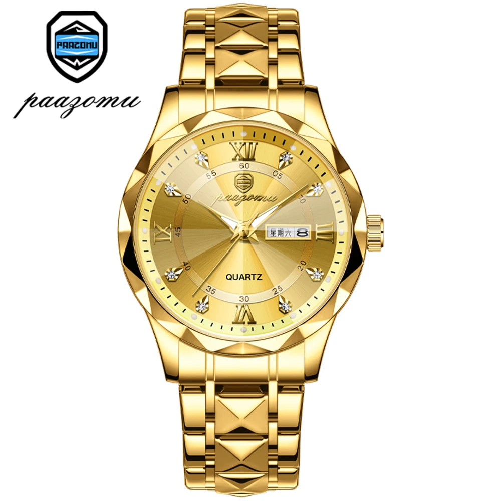PENGAGAR Fashion Mens Gold Stainless Steel Watches Luxury Minimalist Quartz Wrist Watch Men Business Casual Calendar Watch Reloj