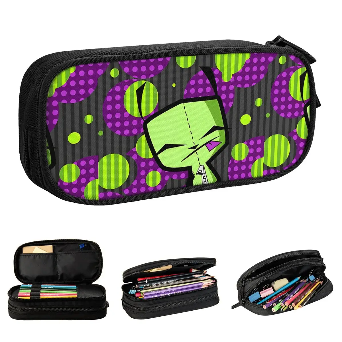 Happy Gir From Invader Zim Pencil Case Anime Pen Holder Bags Student Big Capacity Students School Gifts Pencilcases