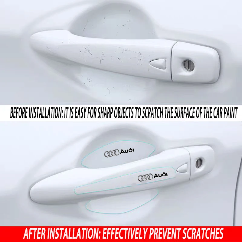 8Pcs Car Logo Door Handle Stickers TUP Anti-Scratch Protective Film For Audi Sline A1 A3 A4 A5 A6 A7 A8 B8 B9 B6 C6 Q2 Q3 Q5 Q7