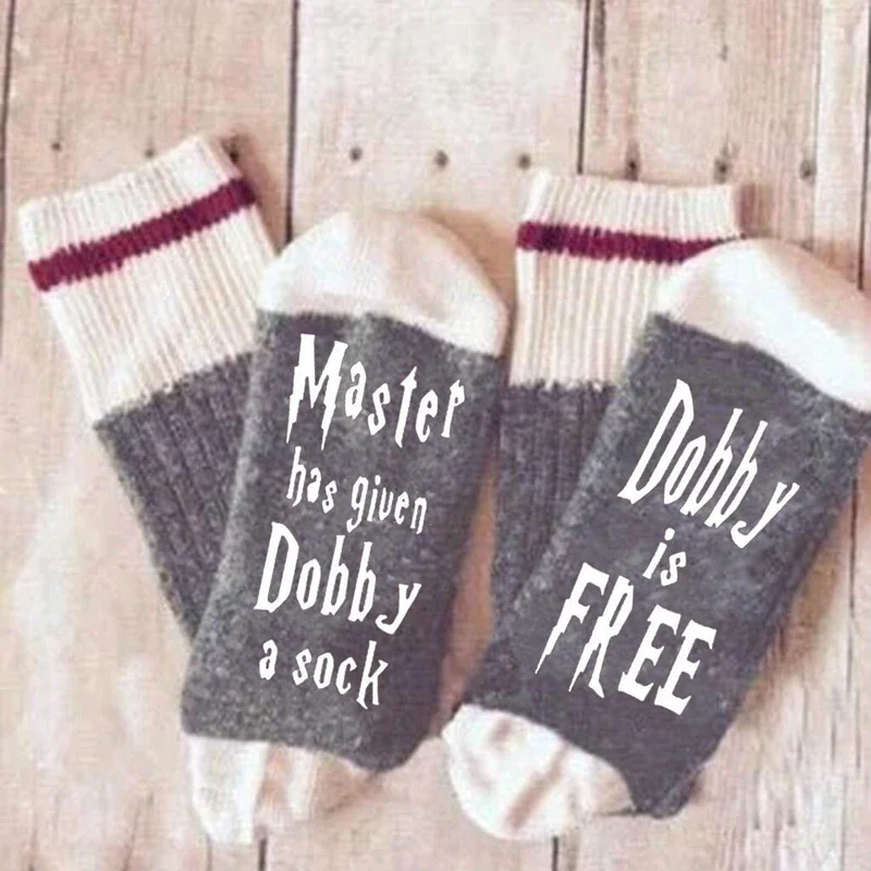 Calcetines de vino de punto con letras Dobby para mujer, novedad de otoño y primavera, divertido Meia cálido, deporte en casa para invierno, regalo novedoso
