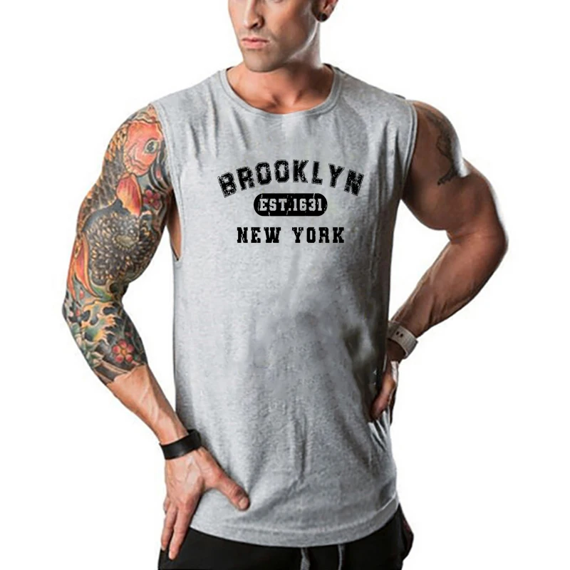 Brooklyn Est. 1631 New York Letter Print Cotton Sports Tank Tops Mens Casual Sport Sleeveless Shirts Gym Fitness Summer Clothing