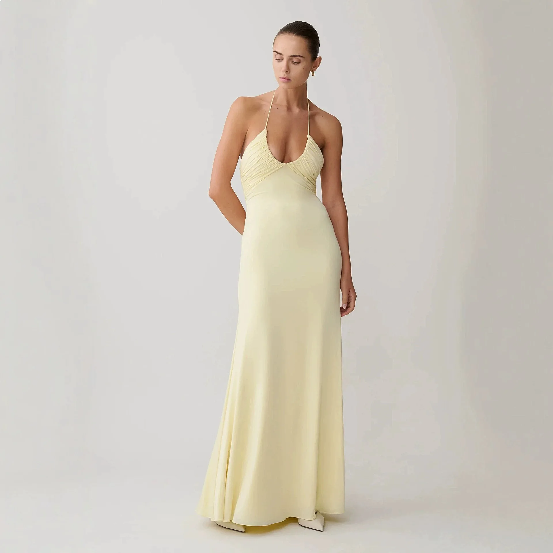 Backless Hollow Bodycon Dress, Summer Sling Dresses for Women, Ruched Party Mini Dresses