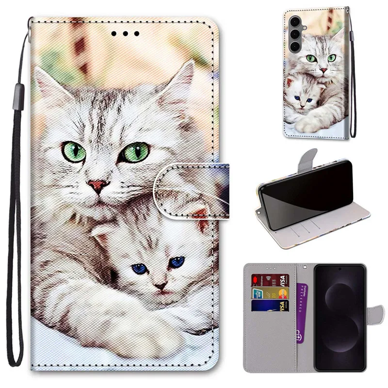 Leather Magnetic Case For Samsung Galaxy S25 Edge S24 FE S25E Ultra Plus S25FE 5G S731B Phone Cover Flip Wallet Painted Fundas