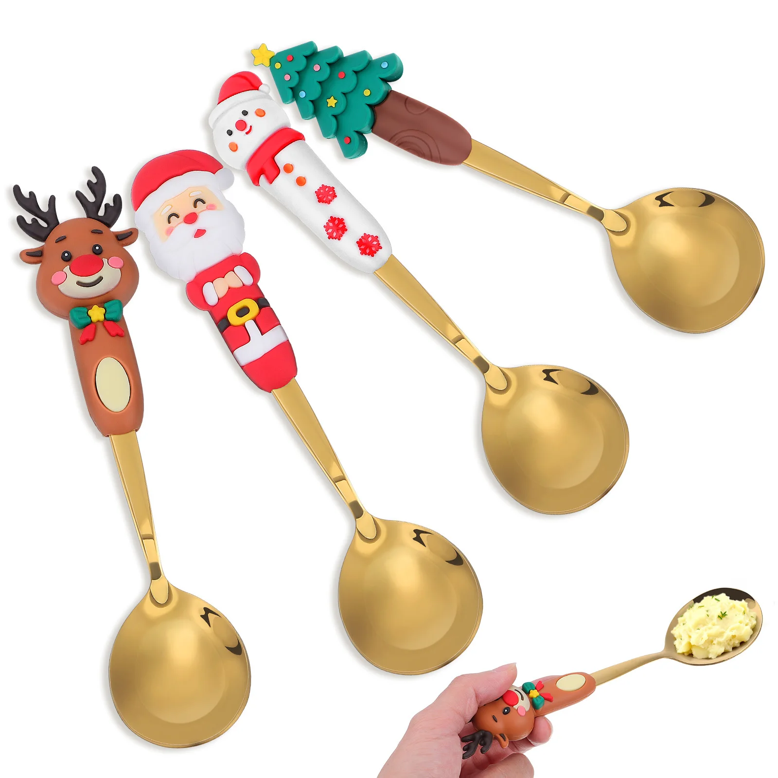 

4Pcs Christmas Cartoon Dessert Spoons Stainless Steel Stirring Coffee Tea Spoons Long Handle Cute Small Tea Spoon