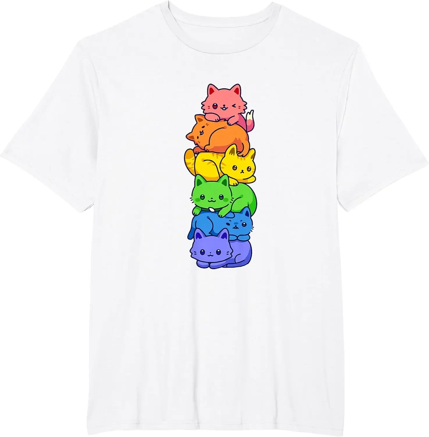 Gay Pride Cat LGBT Kawaii Cats Pile Cute Anime Rainbow Flag T-Shirt  Y2k Top  Women Clothes  Ropa Mujer