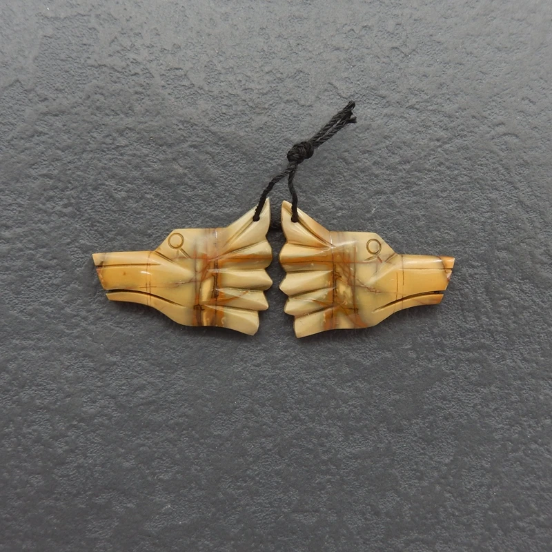 

B&F Unisex Handcarved Wolf Head Earrings Multi-Color Picasso Jasper Natural Stone Beads Jewelry Set 24x31x4mm 8.8g