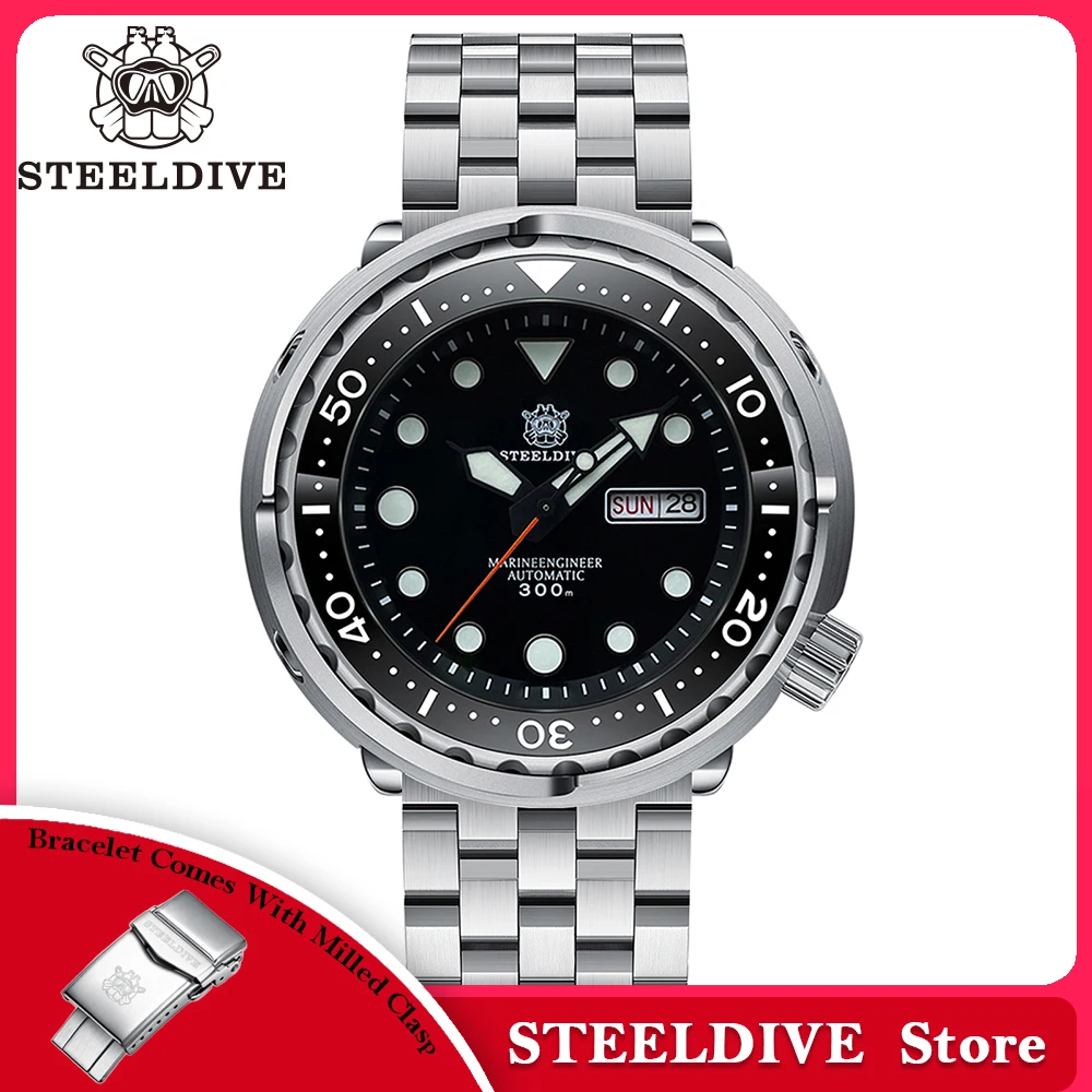 STEELDIVE Top Brand Day Function 47.5mm 300M Waterproof Sapphire Glass Ceramic Bezel NH36 Automatic Dive Can Tuna Watch for Men