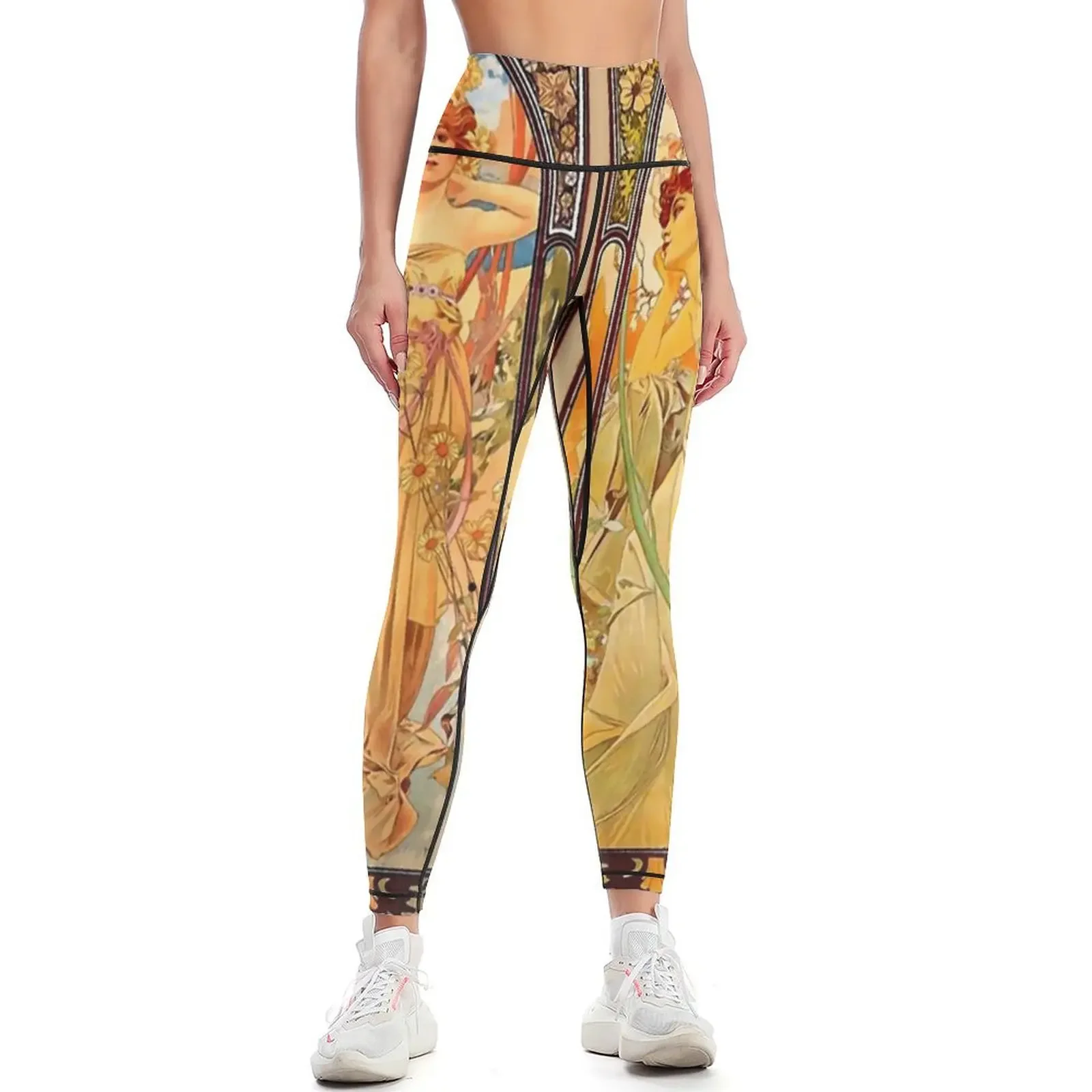 Alphonse Mucha (1860 – 1939) The Times of the Day Series 1899 Leggings gym wear sports for gym sport legging Womens Leggings