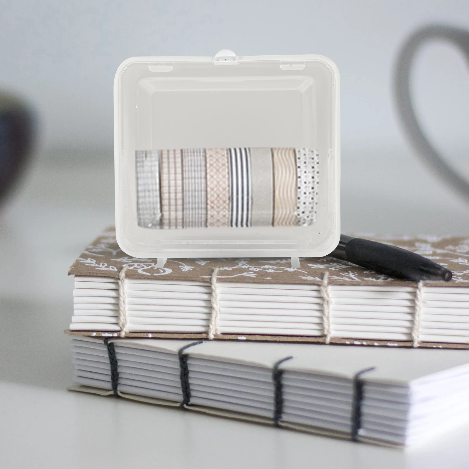 

Sticker Storage Box Container Desktop Adorn Home Decorative Stationery Trinket Holder Tape Lipstick Ring Earring Container