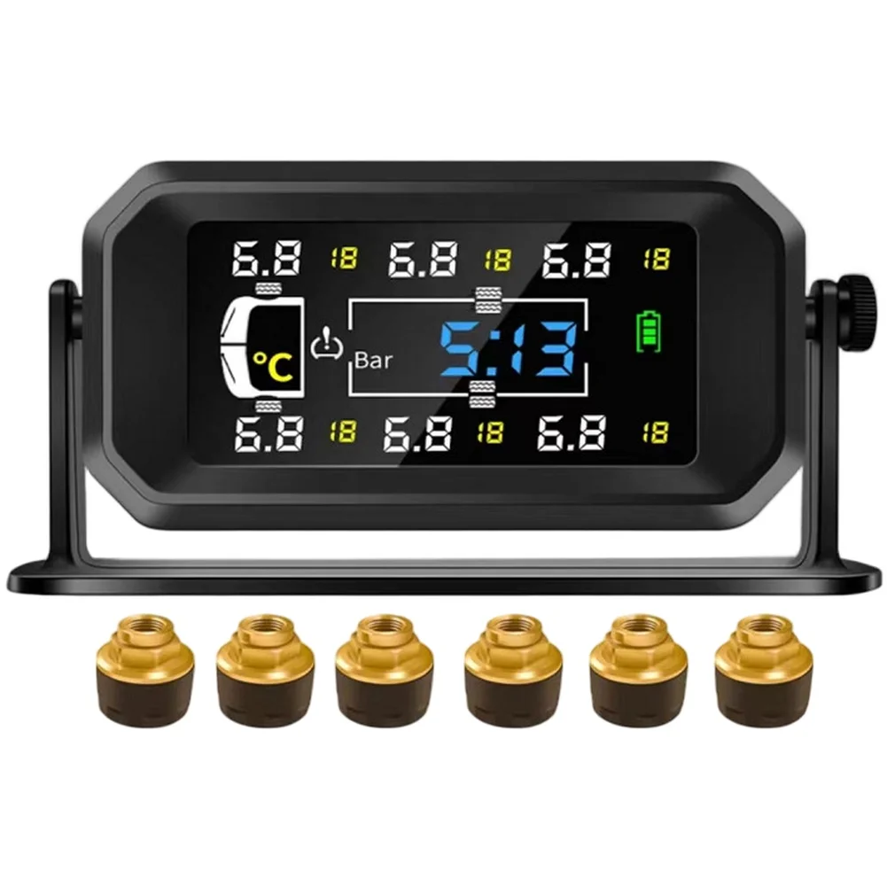 

Bright LCD Display RV Truck Trailer Driving Safety 6 External Sensors Accurate Pressure Data All-weather Durability