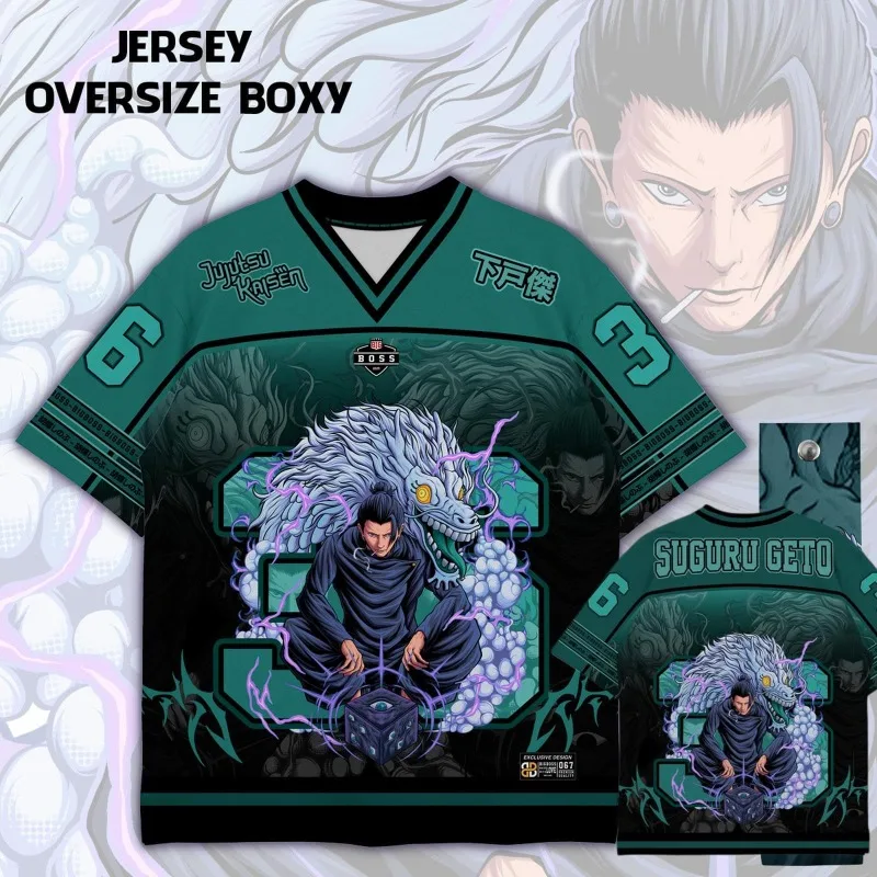 Anime Jujutsu Kaisen Choso Print Jersey Shirt Men Women Casual Hip Hop Streetwear Oversized V-Neck Tee Anime Fan Merchandise