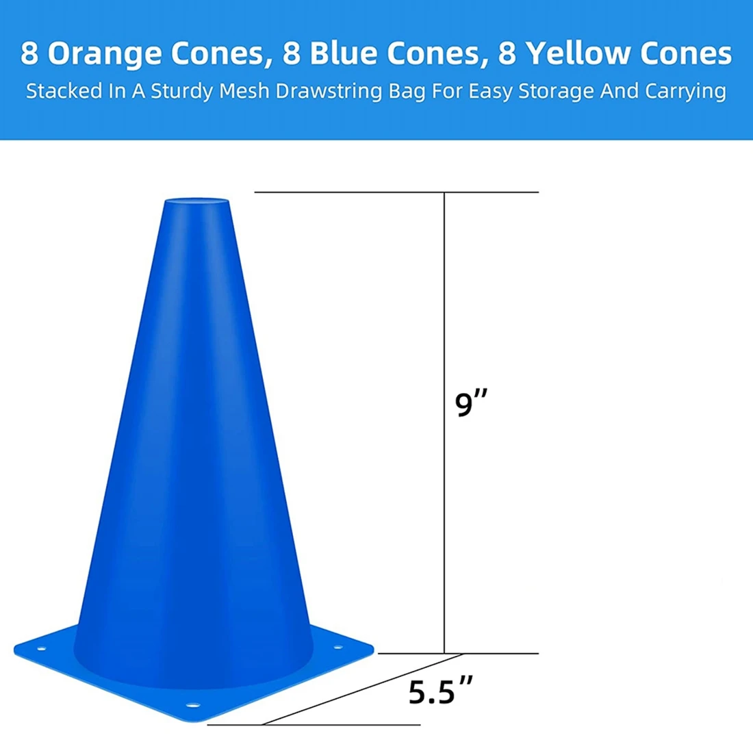 24 Pack 9 Inch Sports Cones,Training Cones for Soccer,Agility Field Marker Cones for Drills Outdoor Football Basketball