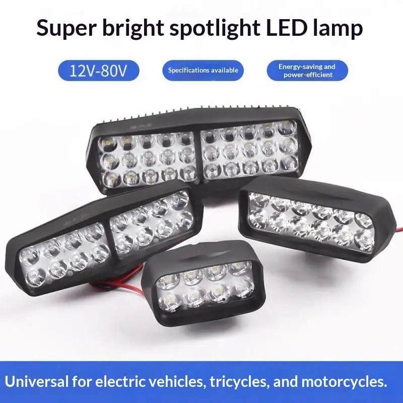 Motorcycle Headlight LED 12v 80V Driving Lights High Brightness 8/12/16/30 LED Waterproof Auxiliary Headlight External Spotlight
