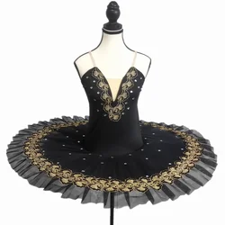 Tutús de Ballet profesionales negros para niñas y niños, vestido de Ballet del lago de los cisnes, ropa de baile, vestido de patinaje artístico de bailarina panqueque