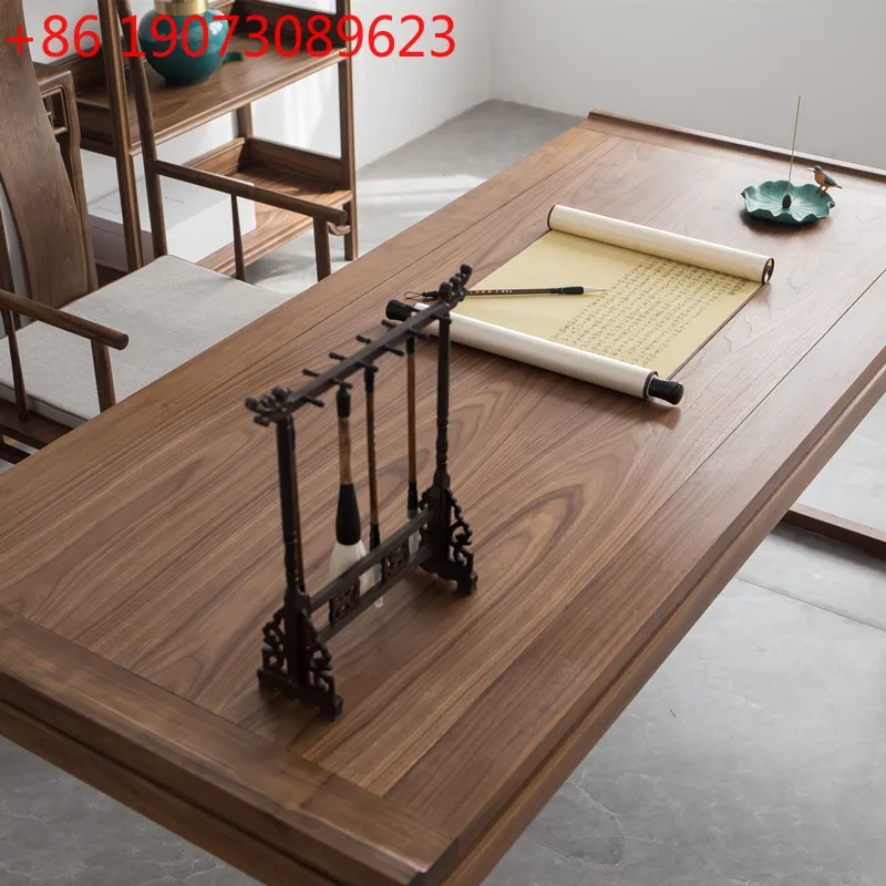 Combinazione di librerie da scrivania in noce nera, tavolo da pittura e calligrafia in legno massello, tavolo da tè in olmo, nuovo stile cinese