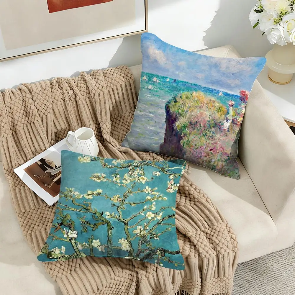 Claude Monet oil art Cushion Cover Silky Short Plush Invisible Zipper Dustproof Sofa Pillow Case for Home Decor