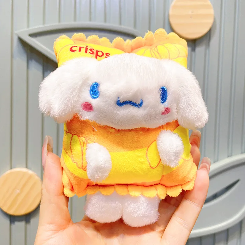 12CM Kawaii Sanrio Potato Chips Hello Kitty Cinnamoroll Plush Keychain Pendant Cartoon Doll Toy Backpack Pendant Birthday Gift